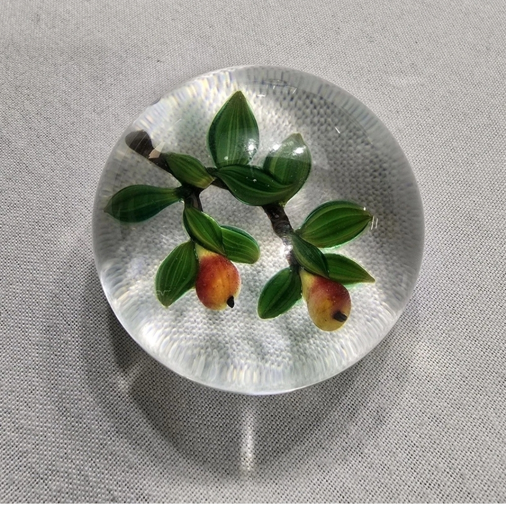 Delmo Tarsitano Vintage Art Glass Paperweight Maker's Mark Pear Branch